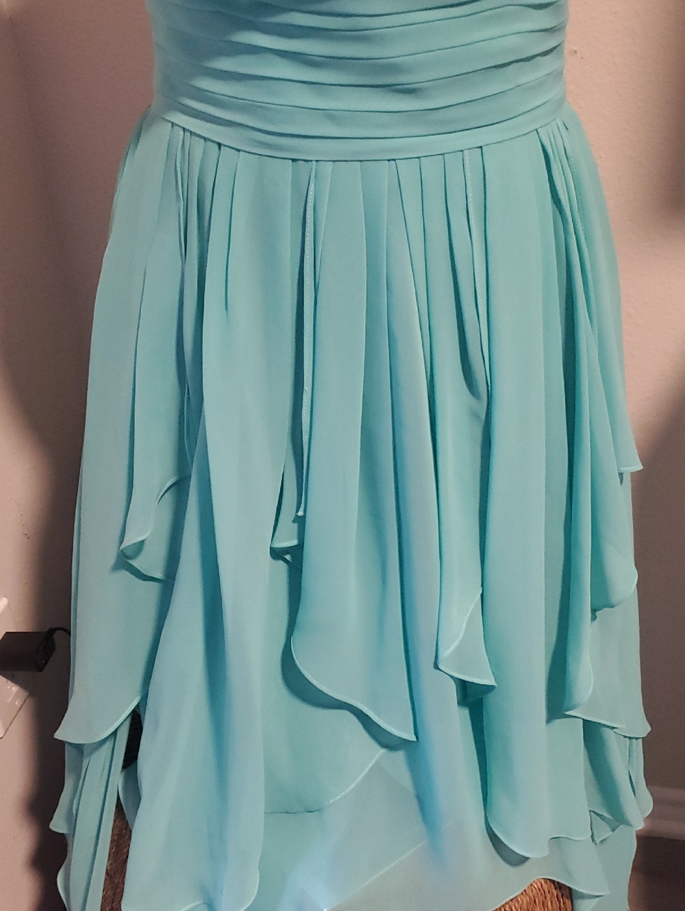 Azazie Strapless High-Low Chiffon Dress in Turquoise Blue, Size M - Picture 6 of 12